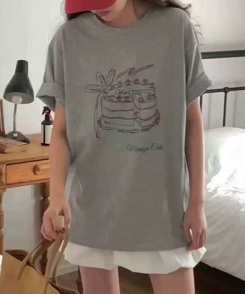 Doula Doula(ドゥーラドゥーラ)の「イラストプリントTシャツ(Tシャツ/カットソー・レディース・グレー/ホワイト・FREE)」の1枚目の写真