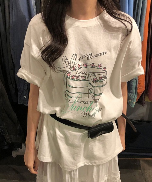 Doula Doula(ドゥーラドゥーラ)の「イラストプリントTシャツ(Tシャツ/カットソー・レディース・グレー/ホワイト・FREE)」の3枚目の写真