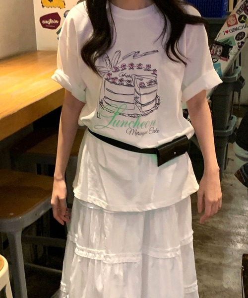 Doula Doula(ドゥーラドゥーラ)の「イラストプリントTシャツ(Tシャツ/カットソー・レディース・グレー/ホワイト・FREE)」の7枚目の写真