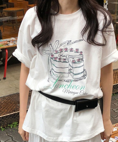 Doula Doula(ドゥーラドゥーラ)の「イラストプリントTシャツ(Tシャツ/カットソー・レディース・グレー/ホワイト・FREE)」の4枚目の写真
