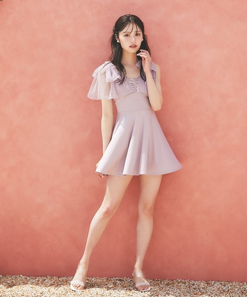 インナーパンツ付きチュールリボンワンピース水着 インナーパンツ付きチュールリボンワンピース水着（水着）｜tocco