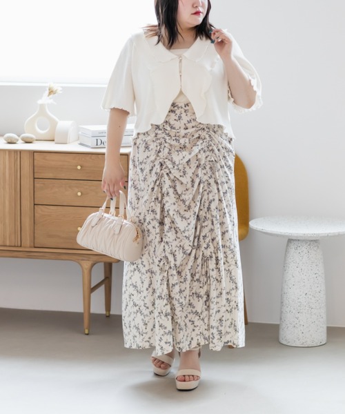 CLETTE(クレット)の「シャーリング花柄スカート(スカート・レディース・アイボリー/ホワイト/ブラウン・LL/3L/4L)」の19枚目の写真