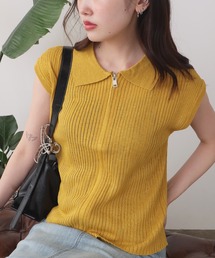 POLO BCS 半袖ニット きいろ ダズリン dazzlin 【POLO BCS コラボ】ケーブルポロニット