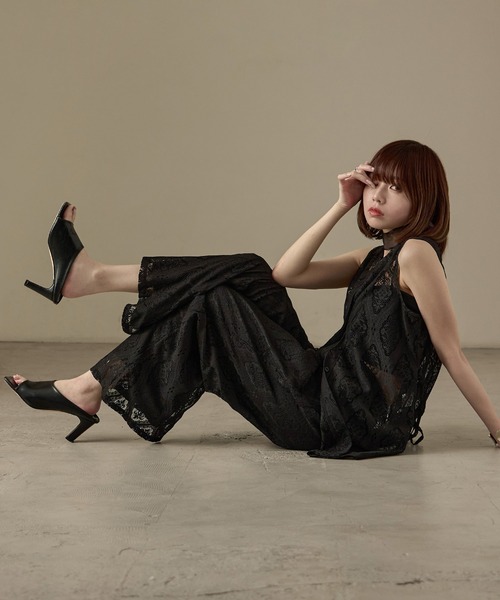 Fashion Letter(ファッションレター)の「SET UP可能 ラッセルレース イージーパンツ(その他パンツ・レディース・ブラック/アイボリー・M)」の2枚目の写真