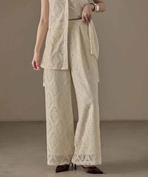 Fashion Letter(ファッションレター)の「SET UP可能 ラッセルレース イージーパンツ(その他パンツ・レディース・ブラック/アイボリー・M)」の12枚目の写真