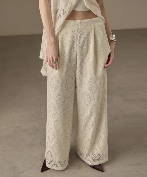 Fashion Letter(ファッションレター)の「SET UP可能 ラッセルレース イージーパンツ(その他パンツ・レディース・ブラック/アイボリー・M)」の14枚目の写真