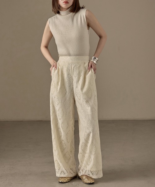 Fashion Letter(ファッションレター)の「SET UP可能 ラッセルレース イージーパンツ(その他パンツ・レディース・ブラック/アイボリー・M)」の16枚目の写真