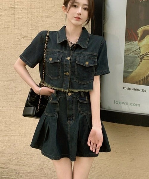 gossip！ロサンゼルス（ゴシップロサンゼルス）の「デニムジャケット+ ミニスカートセットアップ（セットアップ・レディース・インディゴブルー・S/M/L）」の3枚目の写真