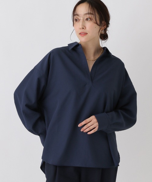 ドゥーズィエムクラス スキッパー ブラウス シャツ ネイビー 中古