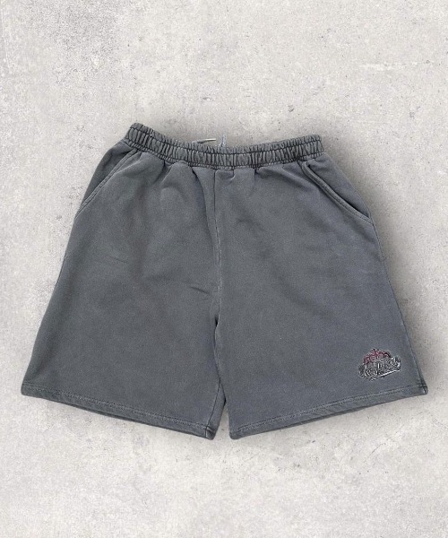 ATMARK(アットマーク)の「《フリーサイズ / UNISEX 》クラウンロゴショートパンツ セットアップ可能(スウェットパンツ・メンズ・チャコール/ホワイト・FREE)」の2枚目の写真