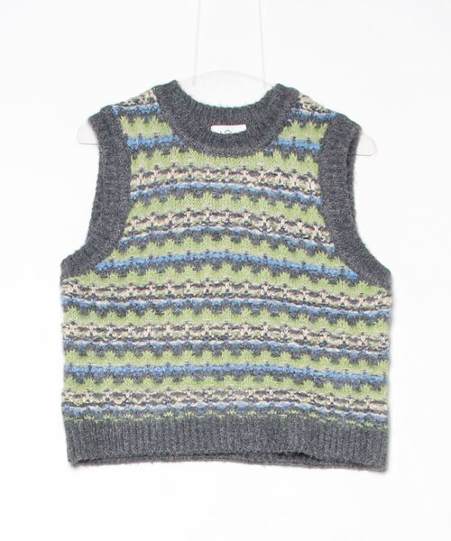 LE GLAZIK(ルグラジック)の「LE GLAZIK/ル グラジック クルーネックニットベスト CREW NECK KNIT VEST LG-D0114 SJQ(ベスト・レディース・アイボリー/グリーン・36)」の2枚目の写真