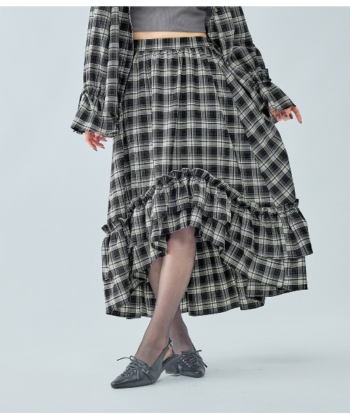 PEACH JOHN（ピーチジョン）の「ラッフルチェックフレアスカート（スカート・レディース・ブラック/ブラウン・ONE SIZE）」の5枚目の写真