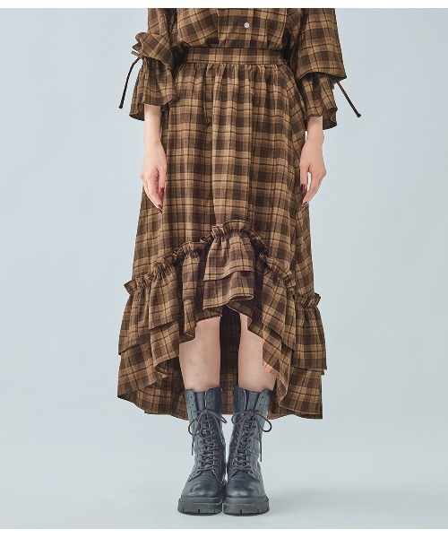 PEACH JOHN（ピーチジョン）の「ラッフルチェックフレアスカート（スカート・レディース・ブラック/ブラウン・ONE SIZE）」の11枚目の写真