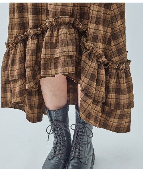 PEACH JOHN（ピーチジョン）の「ラッフルチェックフレアスカート（スカート・レディース・ブラック/ブラウン・ONE SIZE）」の16枚目の写真