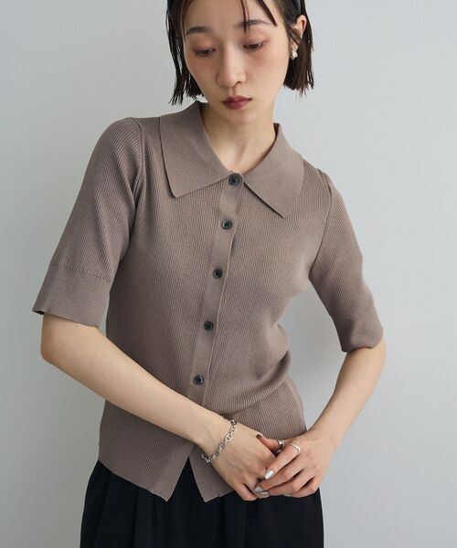 AnriettMusee（アンリエットミュゼ）の「ポロ襟5分袖リブニット