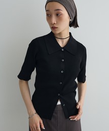 ポロ襟5分袖リブニット