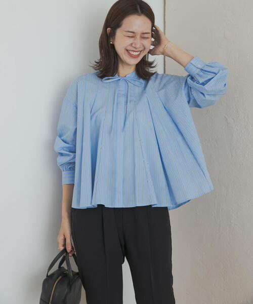 URBAN RESEARCH DOORS(アーバンリサーチドアーズ)の「ストライプリボンフレアブラウス(シャツ/ブラウス・レディース・ブルー系その他/オフホワイト・MEDIUM)」の19枚目の写真