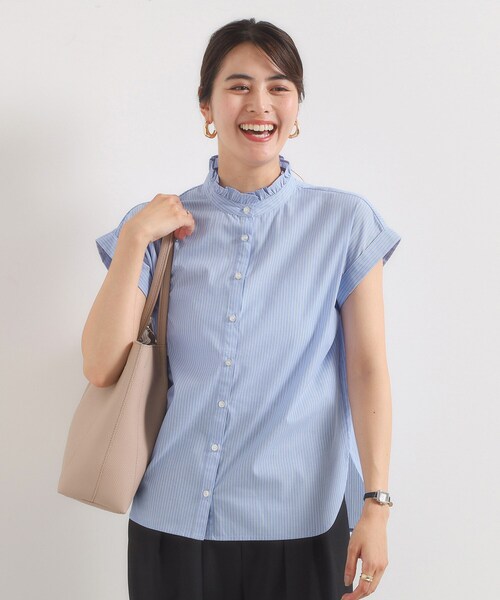 ITS'DEMO（イッツデモ）の「【手洗い可】スタンドフリルストライプブラウス（シャツ/ブラウス・レディース・サックスブルー系2/ピンク系3/ブルー系2/ホワイト系5・00）」の4枚目の写真