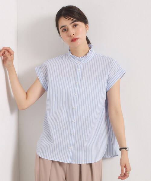 ITS'DEMO（イッツデモ）の「【手洗い可】スタンドフリルストライプブラウス（シャツ/ブラウス・レディース・サックスブルー系2/ピンク系3/ブルー系2/ホワイト系5・00）」の21枚目の写真