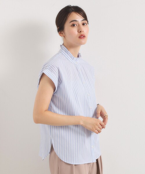 ITS'DEMO（イッツデモ）の「【手洗い可】スタンドフリルストライプブラウス（シャツ/ブラウス・レディース・サックスブルー系2/ピンク系3/ブルー系2/ホワイト系5・00）」の22枚目の写真