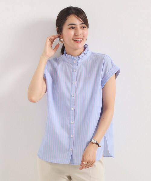 ITS'DEMO（イッツデモ）の「【手洗い可】スタンドフリルストライプブラウス（シャツ/ブラウス・レディース・サックスブルー系2/ピンク系3/ブルー系2/ホワイト系5・00）」の18枚目の写真