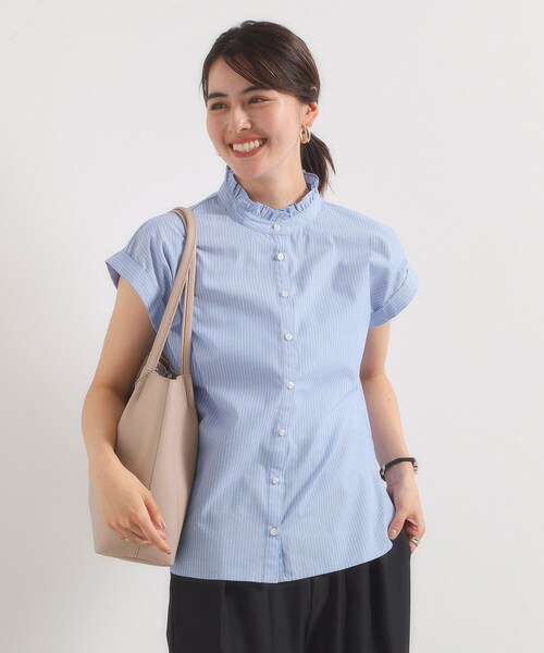 ITS'DEMO（イッツデモ）の「【手洗い可】スタンドフリルストライプブラウス（シャツ/ブラウス・レディース・サックスブルー系2/ピンク系3/ブルー系2/ホワイト系5・00）」の9枚目の写真