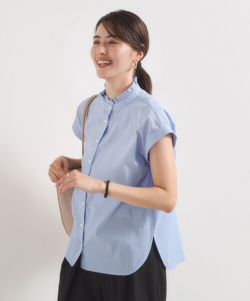 ITS'DEMO（イッツデモ）の「【手洗い可】スタンドフリルストライプブラウス（シャツ/ブラウス・レディース・サックスブルー系2/ピンク系3/ブルー系2/ホワイト系5・00）」の10枚目の写真