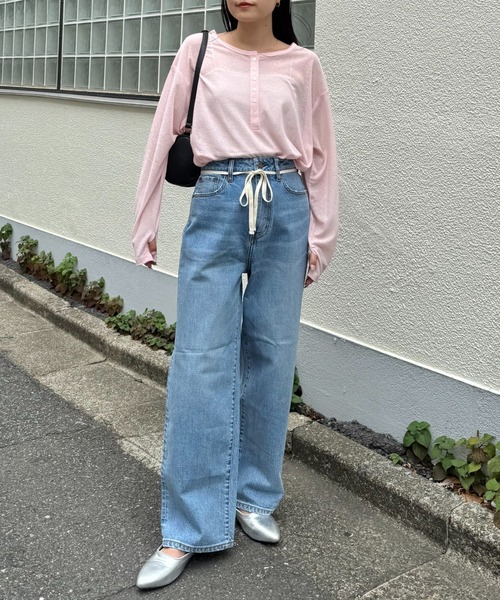 HENRY】vintagedenim/ウエスト紐ベルト付きワイドデニム（デニムパンツ