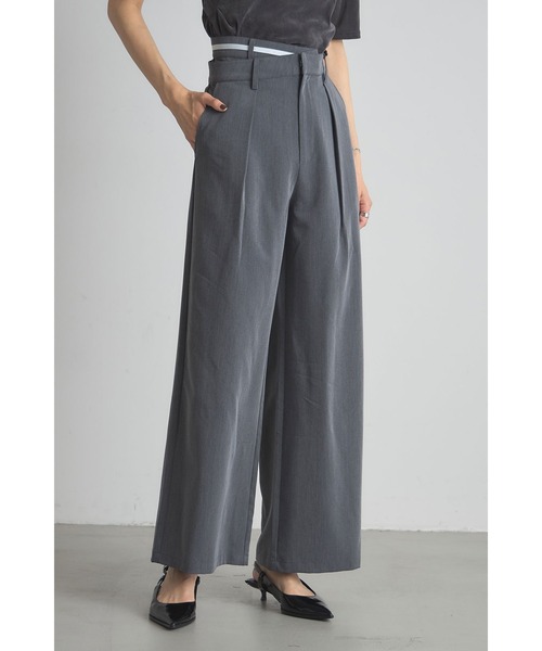 &. NOSTALGIA（アンドドットノスタルジア）の「ダブルベルトタックワイドパンツ（スラックス・レディース・グレー/ブラック・S/M）」の5枚目の写真