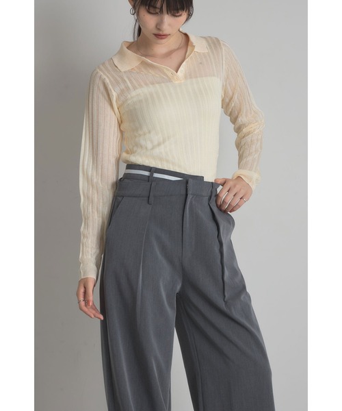 &. NOSTALGIA（アンドドットノスタルジア）の「ダブルベルトタックワイドパンツ（スラックス・レディース・グレー/ブラック・S/M）」の12枚目の写真