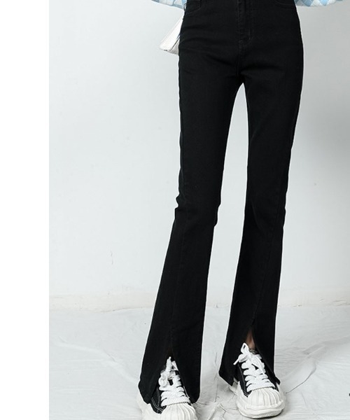 現行品 HOLIDAY ハイウエストスキニーフレアデニムパンツ 黒 後ろスリット HIGH WAIST SKINNY FLARE DENIM PANTS ハイウエストスキニー
