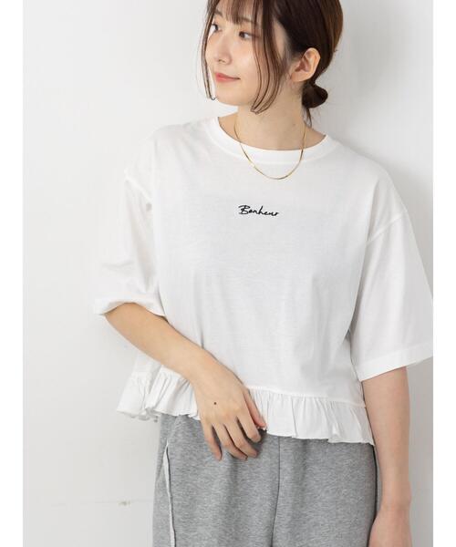 Te chichi TERRASSE（テチチテラス）の「裾フリル刺繍Tシャツ（Tシャツ/カットソー・レディース・イエロー/チャコールグレー/オフホワイト・F）」の2枚目の写真