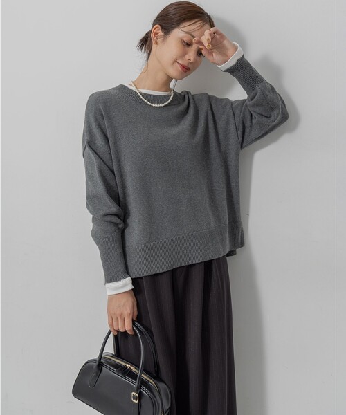 ヨンファ　コットンカシミヤリブニット　moss gray セール】コットンカシミヤMIX クルーネックニット（ニット/セーター