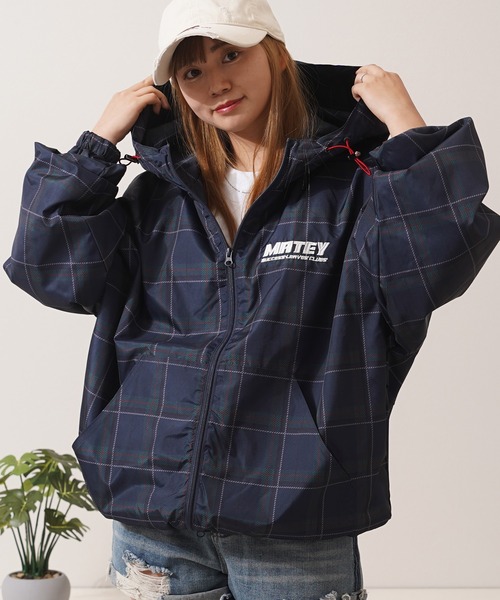 美品☻チェック柄フード付きジャケット セール】チェック柄 ダブルZIP フードブルゾン / Checkered Double Zip