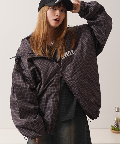 1111clothing(ワンフォークロージング)の「チェック柄 ダブルZIP フードブルゾン / Checkered Double Zip Hooded Blouson(ブルゾン・メンズ・ブラック/ネイビー/ブラウン/レッド・M/L)」の3枚目の写真