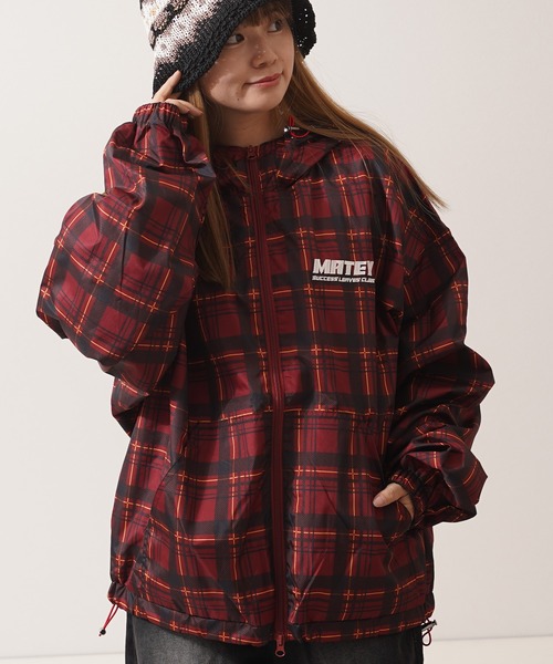 美品☻チェック柄フード付きジャケット セール】チェック柄 ダブルZIP フードブルゾン / Checkered Double Zip