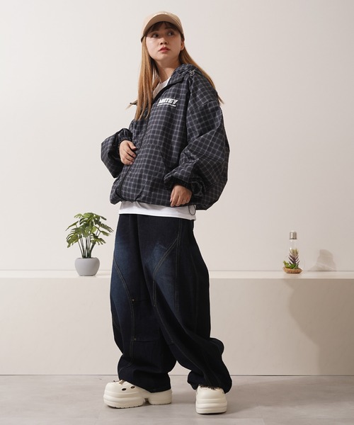 1111clothing(ワンフォークロージング)の「チェック柄 ダブルZIP フードブルゾン / Checkered Double Zip Hooded Blouson(ブルゾン・メンズ・ブラック/ネイビー/ブラウン/レッド・M/L)」の12枚目の写真