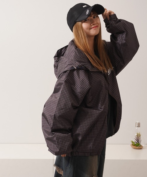 1111clothing(ワンフォークロージング)の「チェック柄 ダブルZIP フードブルゾン / Checkered Double Zip Hooded Blouson(ブルゾン・メンズ・ブラック/ネイビー/ブラウン/レッド・M/L)」の17枚目の写真