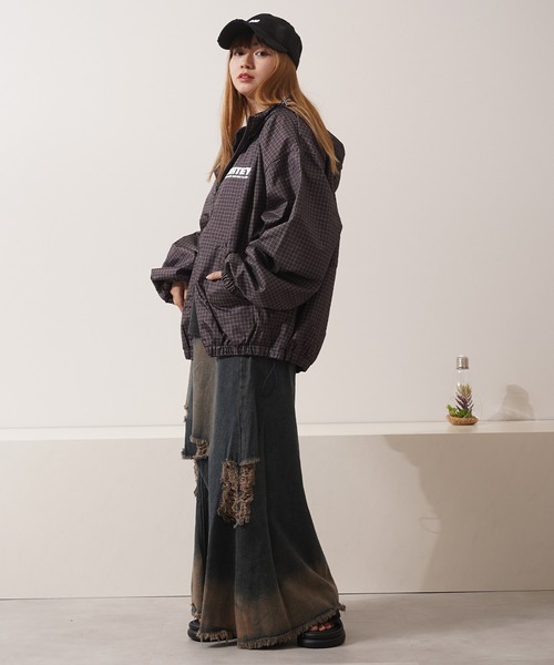 1111clothing(ワンフォークロージング)の「チェック柄 ダブルZIP フードブルゾン / Checkered Double Zip Hooded Blouson(ブルゾン・メンズ・ブラック/ネイビー/ブラウン/レッド・M/L)」の21枚目の写真