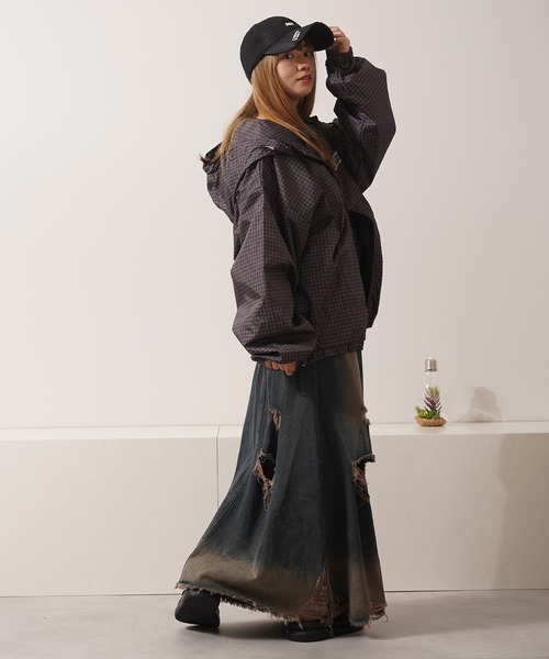 1111clothing(ワンフォークロージング)の「チェック柄 ダブルZIP フードブルゾン / Checkered Double Zip Hooded Blouson(ブルゾン・メンズ・ブラック/ネイビー/ブラウン/レッド・M/L)」の22枚目の写真
