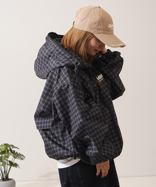 1111clothing(ワンフォークロージング)の「チェック柄 ダブルZIP フードブルゾン / Checkered Double Zip Hooded Blouson(ブルゾン・メンズ・ブラック/ネイビー/ブラウン/レッド・M/L)」の9枚目の写真