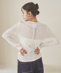 back tag sheer tops /ウールブレンドバックタグシアートップス