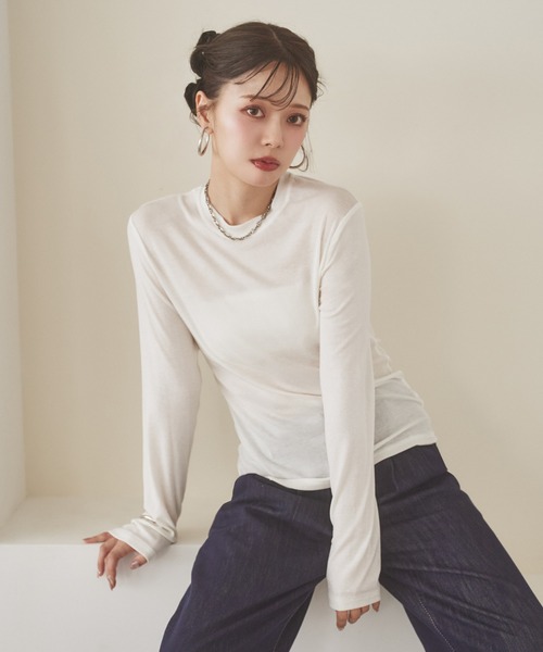 back tag sheer tops /ウールブレンドバックタグシアートップス（T