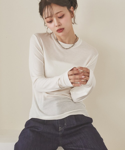 LAULEN(ローレン)の「back tag sheer tops /ウールブレンドバックタグシアートップス(Tシャツ/カットソー・レディース・ホワイト/チャコールグレー/ブラック・FREE)」の5枚目の写真