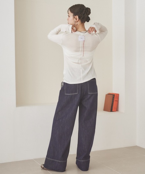 back tag sheer tops /ウールブレンドバックタグシアートップス（T