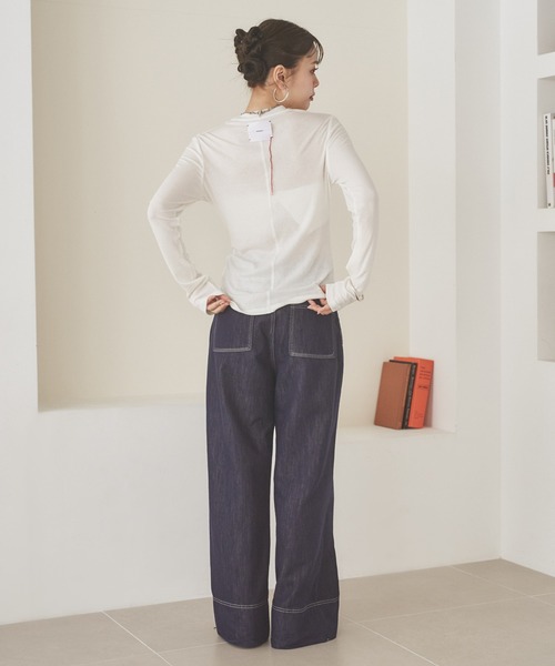 LAULEN(ローレン)の「back tag sheer tops /ウールブレンドバックタグシアートップス(Tシャツ/カットソー・レディース・ホワイト/チャコールグレー/ブラック・FREE)」の7枚目の写真