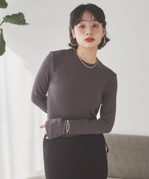 LAULEN(ローレン)の「back tag sheer tops /ウールブレンドバックタグシアートップス(Tシャツ/カットソー・レディース・ホワイト/チャコールグレー/ブラック・FREE)」の8枚目の写真