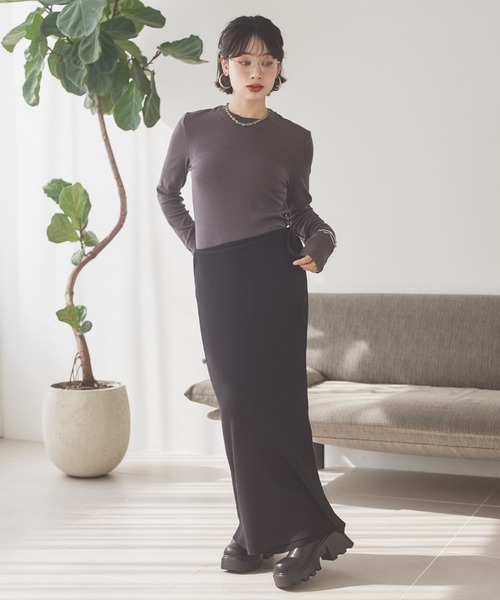 LAULEN(ローレン)の「back tag sheer tops /ウールブレンドバックタグシアートップス(Tシャツ/カットソー・レディース・ホワイト/チャコールグレー/ブラック・FREE)」の10枚目の写真