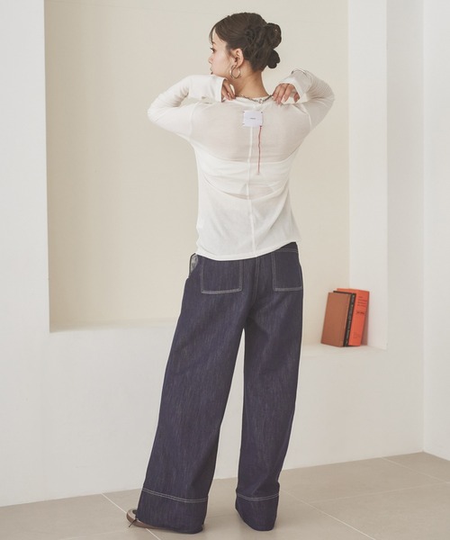 LAULEN(ローレン)の「back tag sheer tops /ウールブレンドバックタグシアートップス(Tシャツ/カットソー・レディース・ホワイト/チャコールグレー/ブラック・FREE)」の17枚目の写真