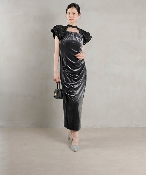 Kana（カナ）の「ベロア ドット Iライン セミタイト ワンピースドレス パーティー 結婚式 お呼ばれ（ドレス・レディース・ブラック系1/グレー系1・M/S）」の19枚目の写真